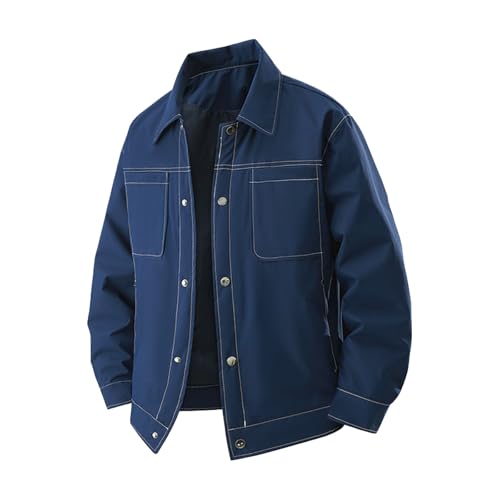 Cambkatl Men's Lapel Collar Versatile Button Down Jackets Loose Sytlish Outerwear Long Sleeve Casual Sports Coat with Pockets