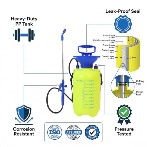 Image of TrustBasket Premium Pressure Sprayer 5 Litre | Pressure Spray Bottle for Plants | Gardening Water Pump Sprayer | Plant Spray Bottle for Garden | Spray Bottles for Gardening
