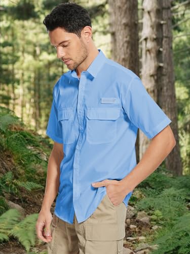 Men's Outdoor Button Down Fishing Shirt - Short Sleeve UPF Sun Protection for Hiking & Work