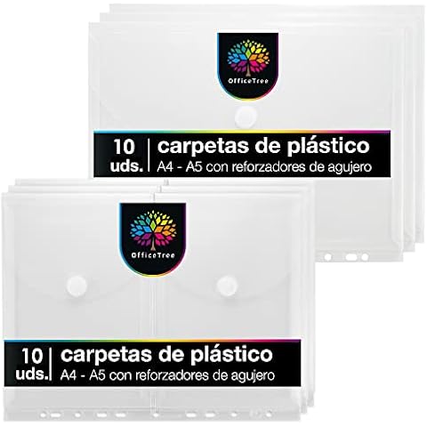 OfficeTree 20 x Carpetas plastico con 160 reforzadores de agujero Cover