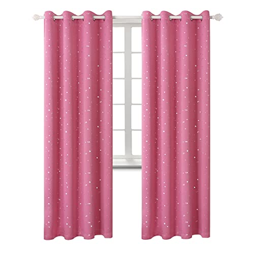 Image of BGment Pink Star Blackout Curtains for Kid's Bedroom - Grommet Thermal Insulated Room Darkening Printed Curtains for Living Room, Set of 2 Panels, 52 x 84 Inch