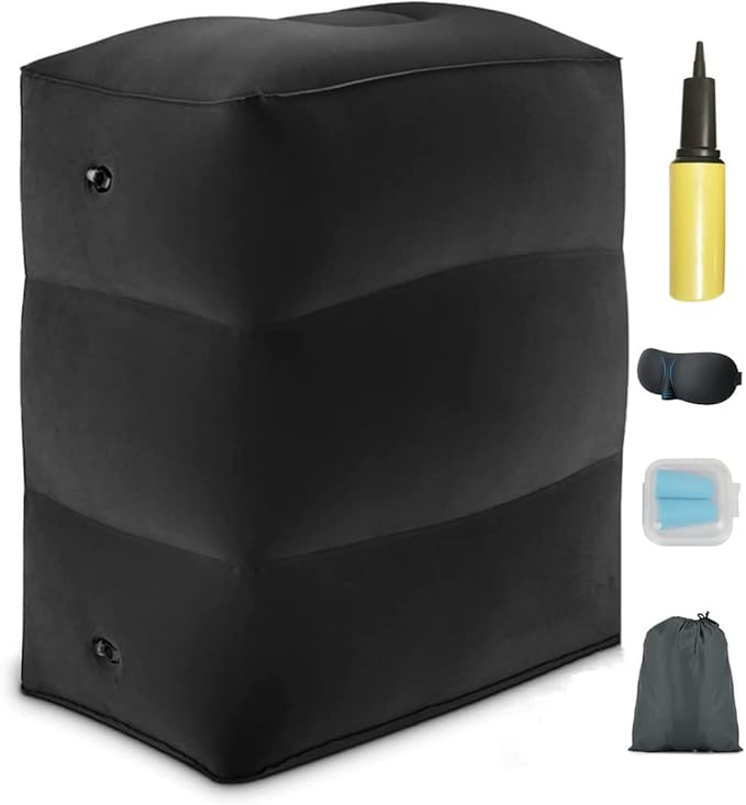 Inflatable Travel Foot Rest Pillow, Portable Airplane Bed for Kids and