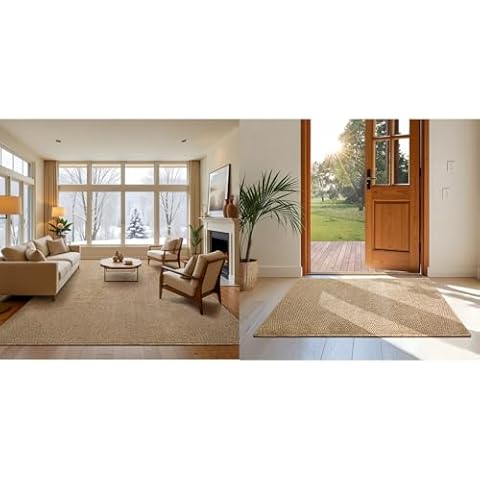 Softlife 5x7 and 2x3 Rugs for Living Room Faux Jute Area Rug Washable Modern Bedroom Rugs Large Non-Slip Farmhouse Floor Carpet for Dining Room Hallway Office Kitchen Entryway, Brown Cover