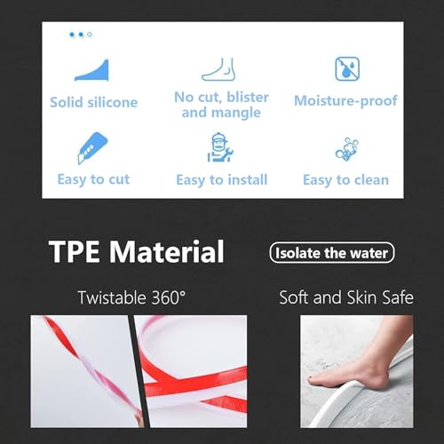 Image of RANDEN Self-Adhesive Silicone Water Stopper Strip - Collapsible Threshold Barrier Strip for Dry & Wet Separation, Sink Water Splash Guard, Bathroom Water Stopper (White, 1 Meter)