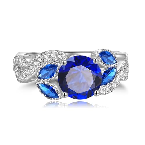 Yaresul 3.6Ct Women'S Round Created Sapphire Ring Bezel Setting Marquise Fashion Statement Ring 925 Sterling Silver Engagement Rings For Women Best Gift For Mother And Grandma Size 8 thumb #2