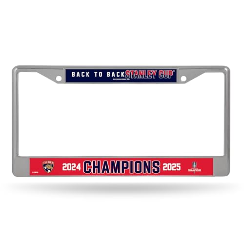 Rico Industries NHL Hockey Florida Panthers Back to Back Champions 2025 12" x 6" Chrome Frame with Decal Inserts - Car/Truck/SUV Automobile Accessory