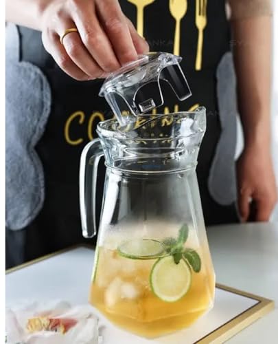 Image of IndusBay Pack of 2, 1400 ML Glass Jug Pitcher with Plastic lid, iced Tea Pitcher Water jug hot Cold Water ice Tea, Milk and Juice Beverage Carafes 1.4 LTR, 1 Piece, Transparent