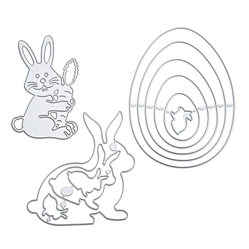 3 piezas Juego de troqueles plantillas de corte, conejitos de Pascua huevos de color, plantillas de corte en relieve para Pascua tarjetas de papel para álbumes recortes manualidades decoración
