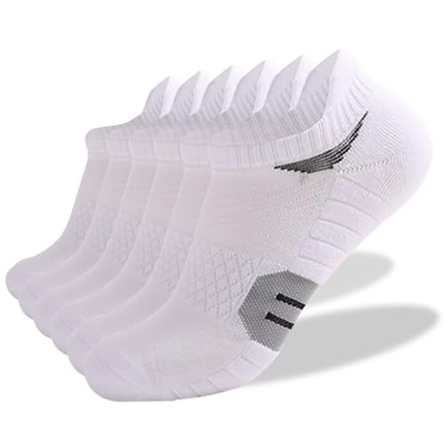 Eiyaclvo Athletic Cushioned Ankle Socks for Men Women Thick Cotton Low Cut Wicking Anti-Blister Running Sports Tab Socks White