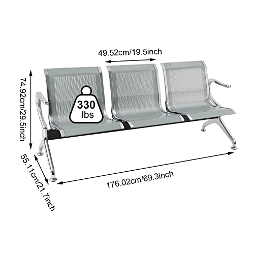 Harbin-Star Waiting Room Chair Bench -3 Seat Guest Reception Chairs Lobby Chairs For Airport, Hospital, Bank, Office, Business, Room Conference (3-Seat, Silver) #TOP1