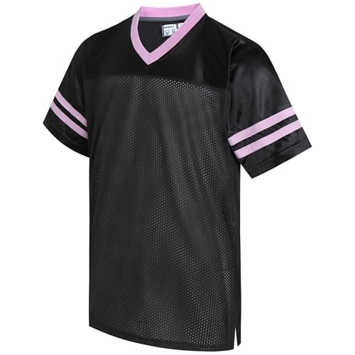 Gabiphy Men's Rugby Football Jerseys Women V-Neck Practice Shirts University Mesh Game Tops Workout Outfits Black Jersey-Light Pink Stripe Men Size Medium