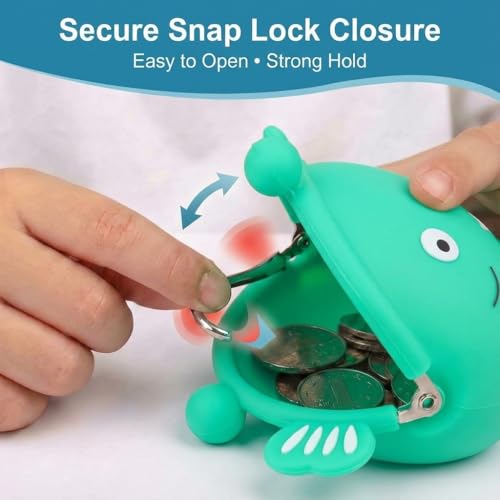 Image of FunBlast Cute Fish Shape Silicone Coin Purse for Kids & Adults - Mini Pouch for Coins, Earphones, Keys & Small Essentials, Aesthetic Pouches for Girls & Women - 12 X 9.5 X 3 Cm (Green)