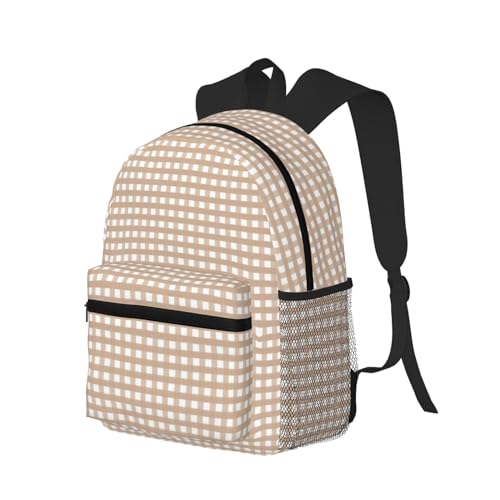 Reise-Laptop-Rucksack für Herren und Damen, brauner Gingham-Rucksack für Teenager, leichter Handgepäck-Rucksack, lässiger Reiserucksack