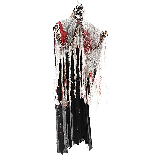 New_Soul - Esqueleto Colgante para Halloween, 180 cm, diseño de Fantasma, Cabeza de Calavera, para Colgar en el jardín, para Fiestas, Halloween, decoración, Color Amarillo