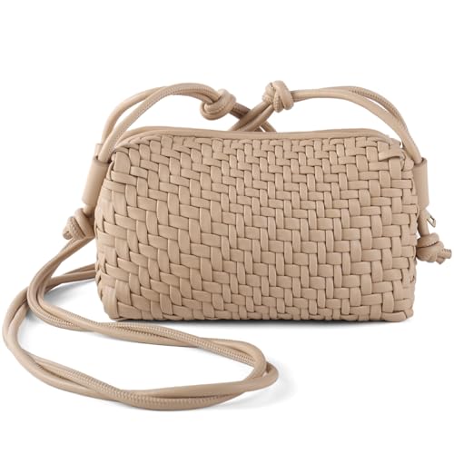 Image of Woven Crossbody Bag for Women,Small Handbag Cute Purse Vegan Leather Handmade Shoulderbag,Lightweight Tote Bag with Strap