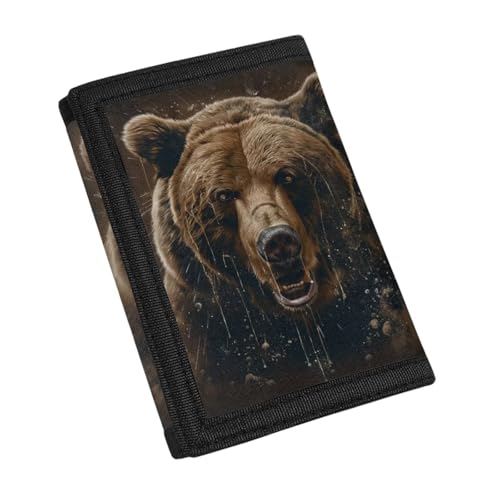 Glkyslehks Bear Wallet for Teens Boys Lightweight Fashion Leather Wallets for Boys Trifold Black Slim Tri Fold Wallets with Clear ID Window Birthday Holiday Gifts