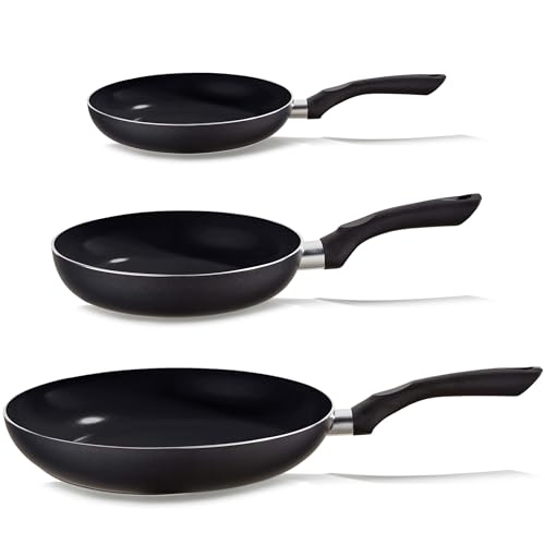 KHG 3er Set Bratpfannen 20 cm 24 cm 28 cm - Pfannenset 3-teilig aus Aluminium Induktion Antihaft - Kochgeschirr Schwarz, Pfannen beschichtet, spülmaschinengeeignet
