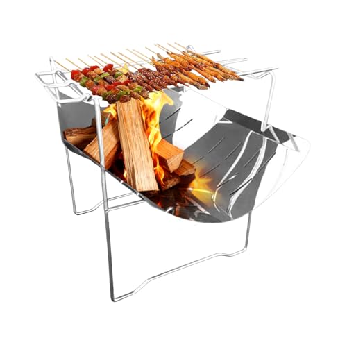 Parrilla Plegable - Barbacoa De Carbón Plegable Portátil Avilia De Acero | Soporte De Estufa Y Fuego De Campamento (39x25x26,5 Cm) Para Picnic, Senderismo, Autocaravana, Playa, Viajes En Coche