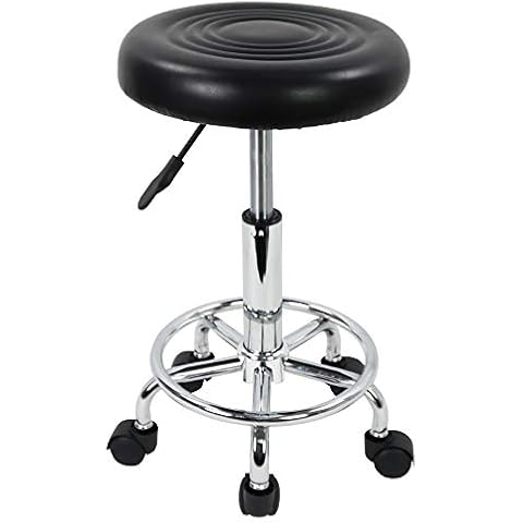 KKTONER PU Leather Modern Round Rolling Stool with Footrest Height Adjustable Spa Drafting Salon Tattoo Work Massage Stools Task Chair Small (Black) Cover