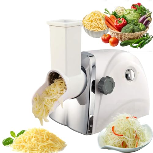 Electric Cheese Grater with 3 Stainless Steel Drums, 300W Power for Quick Shredding of Cheese, Vegetables - Multifunctional Kitchen Tool for Efficient Food Preparation