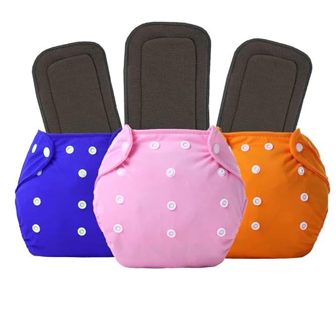 P-BEAUTY Baby Diaper Premium Cloth Cotton Diaper Reusable, Adjustable Size, Waterproof, Pocket Cloth Diaper Nappie Pack of 3 | DHR006