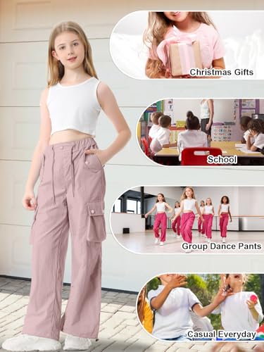 Image of Cromoncent Cargo Pants Girls & Women Parachute Pants Y2K Baggy Rave Clothes Waterproof with Pockets, 6 Years - 3XL