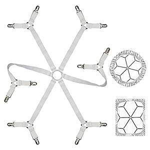 Cooklaza Bettlakenspanner Elastische，Verstellbare Bettlaken Verschlüsse Bettlaken-Verschlüsse für Allround und Vierkantmatratzen (Weiß)