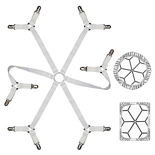 Verstellbare Elastische Bettlakenspanner, Spannbettlaken Spanner mit Metallclips, Matratzenklammern mit Langen Spannbändern für Laken Spannbettlaken Matratzenschoner, Faltenfreie Bettlaken, 2 Stücke 4 Cooklaza Bettlakenspanner Elastische,Verstellbare Bettlaken Verschlüsse Bettlaken-Verschlüsse für Allround und Vierkantmatratzen (Weiß)