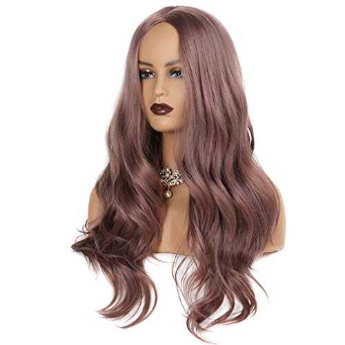 SHUOHAN 26 inch Fashion Long Wavy Wigs for Women Black Mix Pink Cosplay Wigs Daily Party Synthetic Wig Hair Replacement Wigs