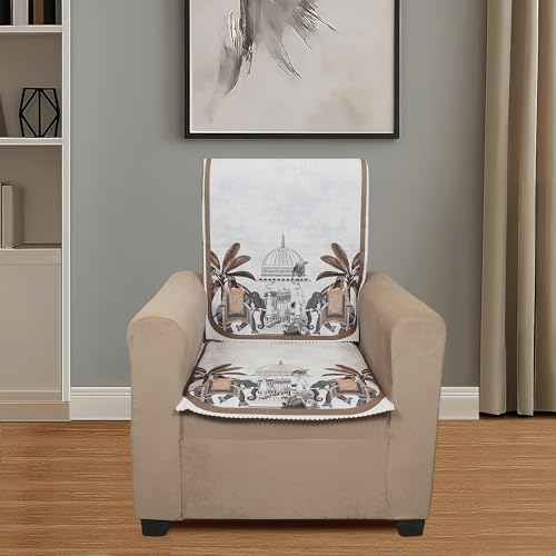 Image of Velvet Single Seater Sofa Cover with 2 Seat and Back Covers - Elephant Dome Design - Washable Fabric - Stylish Sofa Cover for Modern Living Room (Beige, 1 Seater Without Arm Covers)