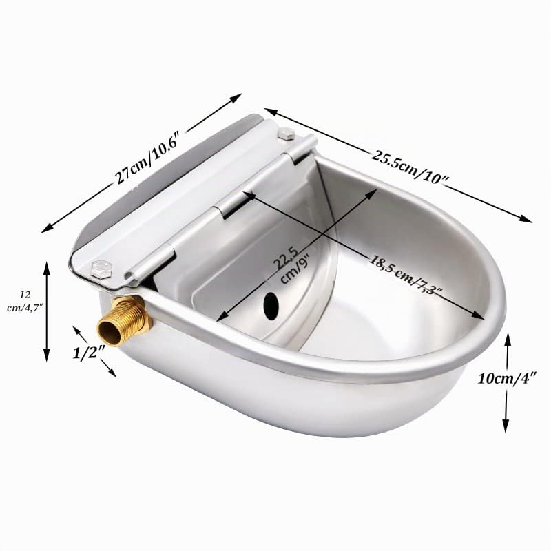 Bebedero Automático de Gran Capacidad Con Válvula de Flotador de Cobre - Acero Inoxidable Para Ganado, Ovejas, Perros y Caballos