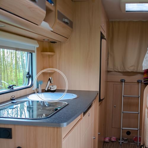 Comet Wasserhahn NOVO 12v für Wohnmobil - Mit 10 mm Anschluss (kalt), Schwarz/Chrom, Kompakter Camping Wasserhahn Mit Pumpe geeignet, Ideal Für Waschbecken Wohnmobil, wasserhahn wohnmobil