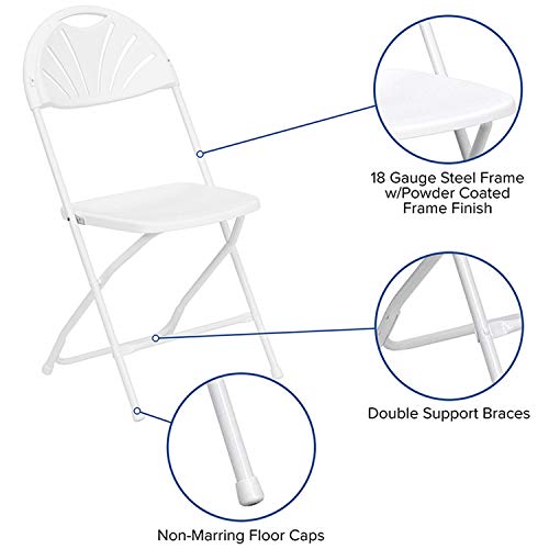 Flash Furniture 8 Pack Hercules Series 650 Lb. Capacity White Plastic Fan Back Folding Chair #TOP6