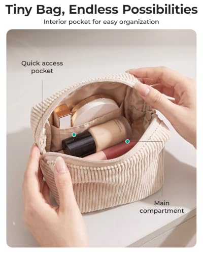 BAGSMART Petite trousse de maquillage en velours côtelé, pochette cosmétique pour femme avec poche – Image 4