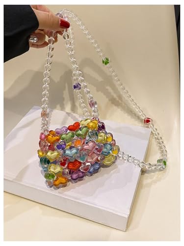 GORGLITTER Women's Mini Acrylic Beaded Crossbody Handbag Heart Clear Purse3
