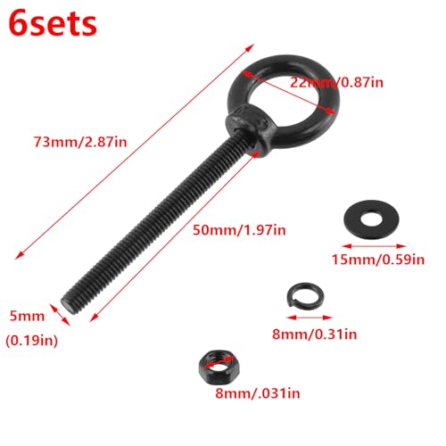 Image of Antrader Lifting Shoulder Eye Bolts,M5 x 50mm,Stainless Steel,Black,6 Sets | Machinery Shoulder Lifting Eye Bolt with Lock Nuts,Lock Washers,Flat Washers