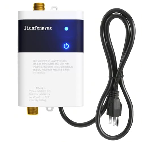 3000W Tankless Water Heater 110V, Electric Instant Hot Water Heater Under Sink, Vertical Mount Only with 304 Stainless Steel & Brass Fittings (White)