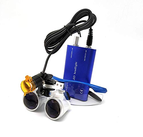 Image of EAST Brand 3.5X 420mm Working Distance Optical Glass Surgical Binocular Loupes and LED Head Light Lamp with Filter Aluminum Box Style (Blue)