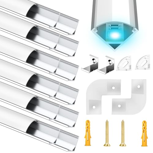 LED Aluminium Profil 12 x 1m LED Aluminium Profil mit Weiß Milchige Abdeckung, Endkappen, und Montageklammer für LED-Streifen (V-profil-silbrig-12m)LED-Streifen Nicht Im Lieferumfang Enthalten