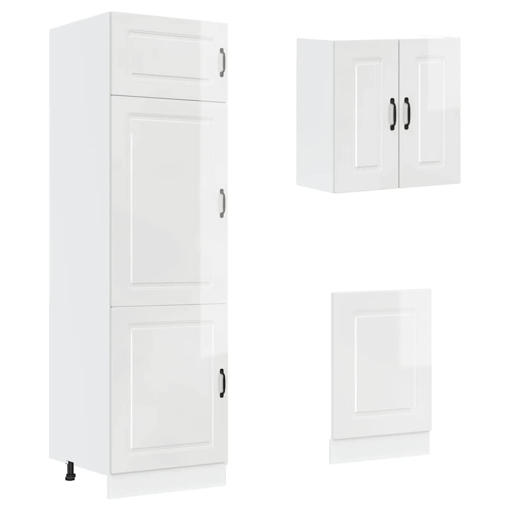 8-TLG Kuechenblock Kalmar Hochglanz Weiß 80x46x81,5 cm Holzwerkstoff Küchenzeile mit Arbeitsfläche für Singleküche und kleine Küchen mit viel Stauraum