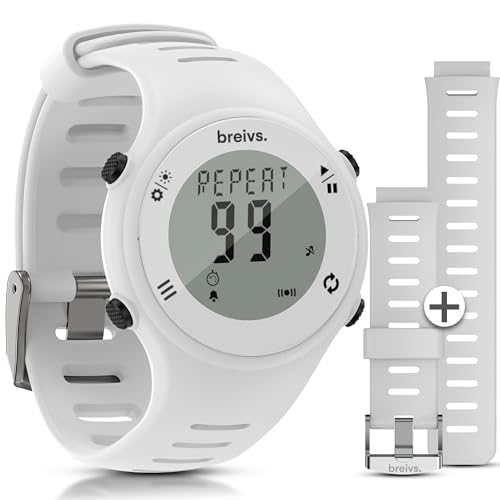 Reloj Digital Hombre Deportivo y Sumergible – Temporizador 99 Intervalos, Cronometro 10 Vueltas y Correa Extra - Fácil de Usar con Alarma y Luz - breivs. (Blanco)