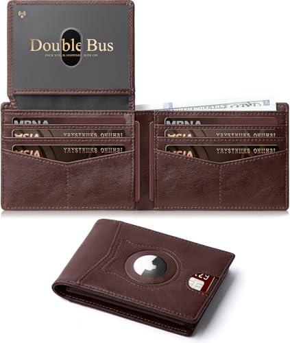 Image of Wallet for Men Slim RFID Blocking Bifold Carbon Fiber,Minimalist Small Compact Front Pocket Credit Card Holder,Thin Mens Leather Wallets Smart Security With 2 ID windows 1 Cash (Oil Wax Brown)