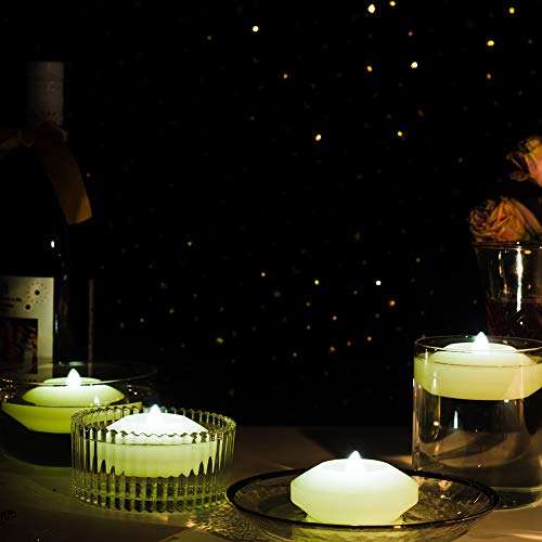 Image of Flameless Floating LED Wax Candles - Water Activated Battery Flickering Tea Light Candle for Cylinder Vase Wedding Party Centerpieces Pool & SPA 150+ Hours Decor Lighting (White LED 24 Pack 3 inch Candle)
