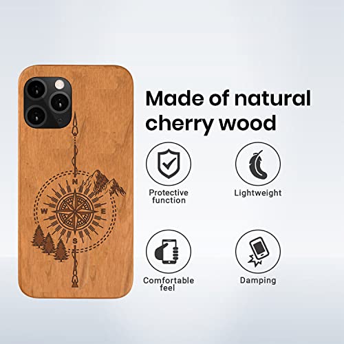 Sevgie SVG-COMPASS Wood Case For Iphone 13 Mini [Shockproof Hybrid Protective Cover Unique] Natural Real Wood & Soft Tpu Wooden thumb #3