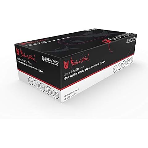 Unigloves GT002 2-S Select Powder Free Black Latex Gloves, Small, Black (Pack of 100) Cover
