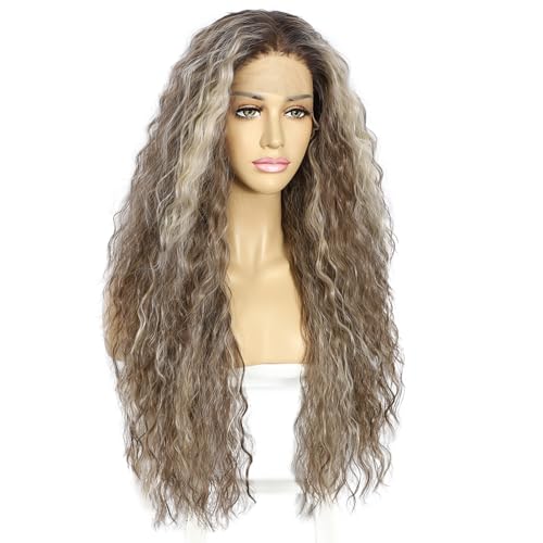Sapphirewigs Highlights Curly Lace Front Wig Ombre Grey Synthetic Wigs for Women 13x3 Daily Wear Party Christmas Halloween Heat Resistant 26 inch - Image 4