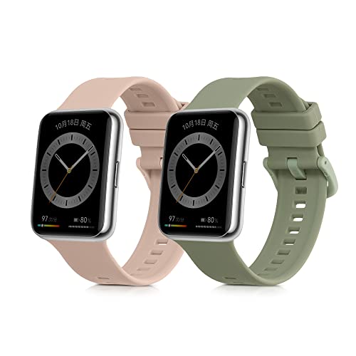 kwmobile Straps Compatible with Huawei Watch Fit 2 Straps - 2x Replacement Silicone Watch Bands - Dusty Pink/Pastel Green