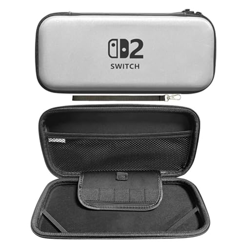 Estojo Rígido Compatível Com Nintendo Switch 2, Prateado, Material EVA, com Compartimento para Cartuchos, Proteção Premium