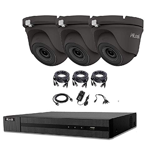 HILOOK 5MP CCTV SYSTEM 4CH 5 MP DVR CAMERA INDOOR OUTDOOR 3X DOME TURRET CAMERAS 2OM NIGHT VISION HDMI KIT (1TB HDD, GREY)