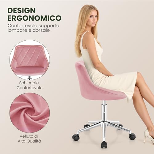 Sedia da Scrivania Moderna, Sgabello Regolabile Senza Braccioli, per Camera da Letto Studio Soggiorno, Rosa - Sedia gaming - Immagine 4